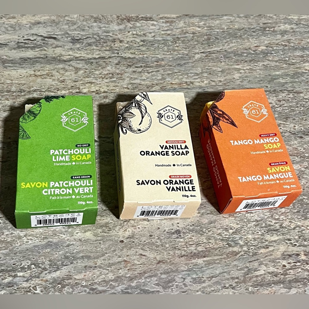 Crate 61 Patchouli Lime, Vanilla Orange, Tango Mango Soaps Handmade in Canada